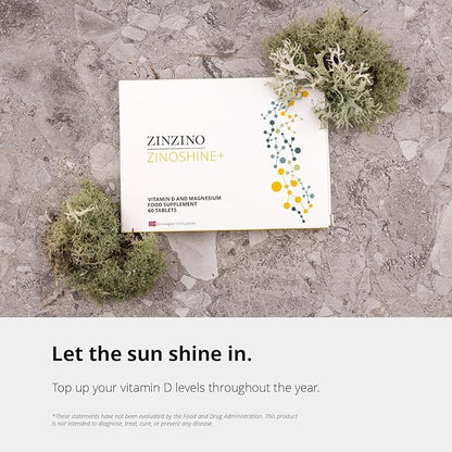 ZinoShine+ - Vitamin D3 & Magnesium Supplement for Immune Support, Energy, Muscle, Bone & Teeth Health - Reduces Fatigue - 60 Tablets