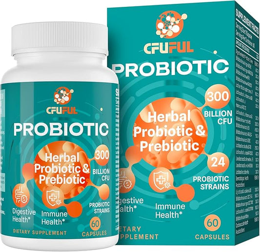 300 Billion CFU & 24 Strains Probiotic with 15 Organic Herbs Prebiotics, for Overall Digestive Health, Immune, Constipation, Gut & Bloating Health - 1 Pack -145