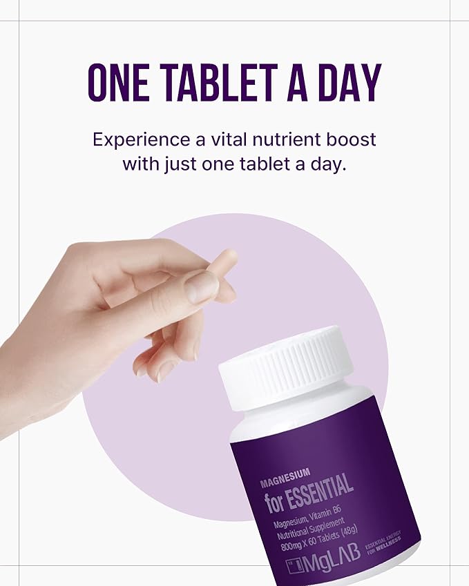 Magnesium for Essential (60 Tablets) Daily Supplement for Energy Recharge and Muscle Health. Magnesium 315mg, Vitamin B6. Mini-Sized
