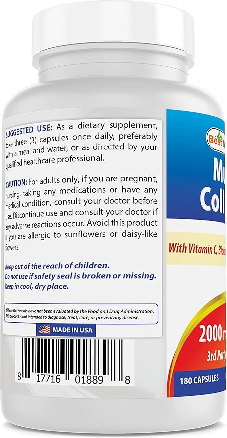 Best Naturals Multi Collagen Pills 2000mg for Women & Men - Hydrolyzed Collagen Peptides Capsules for Hair Skin and Nails with Types I II III V X, Biotin, Hyaluronic Acid & Vitamin C