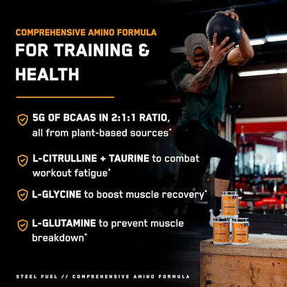 SteelFit Steel Fuel BCAA + Electrolyte Powder | Sugar-Free 2:1:1 Amino Acids Formula | Grape Soda, 30 Servings | No Crash Workout Hydration, Muscle Growth & Recovery