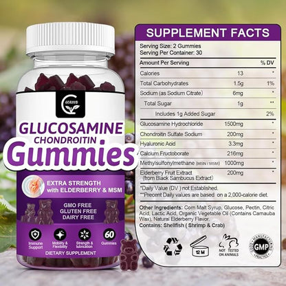 Glucosamine Chondroitin Gummies with MSM & Elderberry Extra Strength - Flexibility Support, Antioxidant Immune Support Supplement for Adults, Men & Women - 60 Chondroitin Gummies (2 Pack)