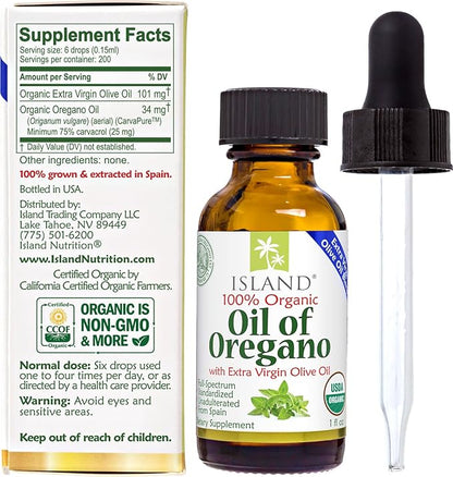 Oil of Oregano Organic Liquid Drops (1 fl oz) - Blend of Organic Oregano Oil & Olive Oil, Grown in Spain