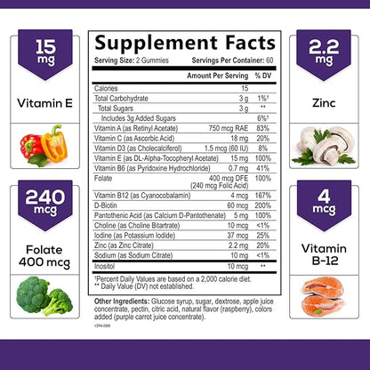 Multivitamin Gummies - Nature's Daily Gummy Multivitamins for Adults, Women & Men with Vitamins A, C, E, B6, B12, and Minerals - Natural Multi Vitamin Supplement, Non-GMO, Berry Flavor - 120 Gummies