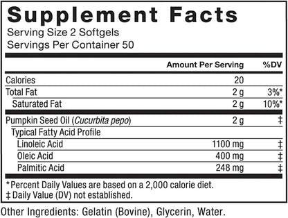FORCE FACTOR Pumpkin Seed Oil Capsules, Phytosterols Supplement with Essential Fatty Acids, Made with Cold Pressed Pumpkin Oil, Premium Quality, Non-GMO, 100 Softgels