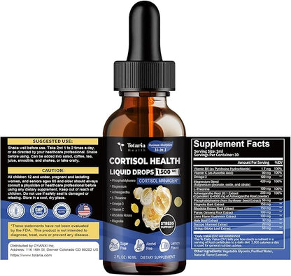 (Pack of 2 cortisol Supplement Liquid Drops Hormone Balance for Women Men with Magnesium Complex,Ashwagandha,Rhodiola Rosea,L Theanine Supplements Mood, Focus, Sleep 4 FL.OZ