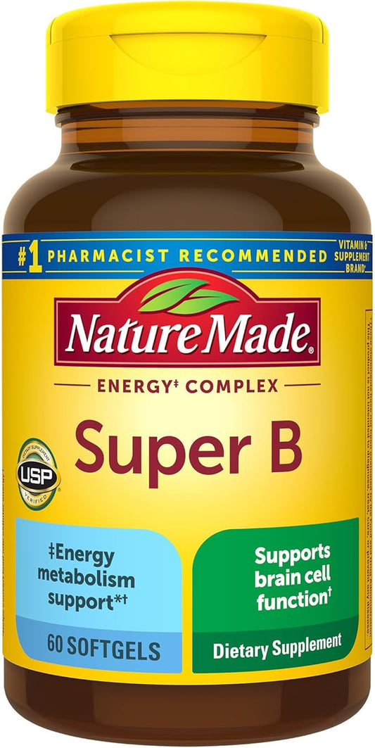 Nature Made Super B Energy Complex, Dietary Supplement for Brain Cell Function Support, 60 Softgels, 60 Day Supply