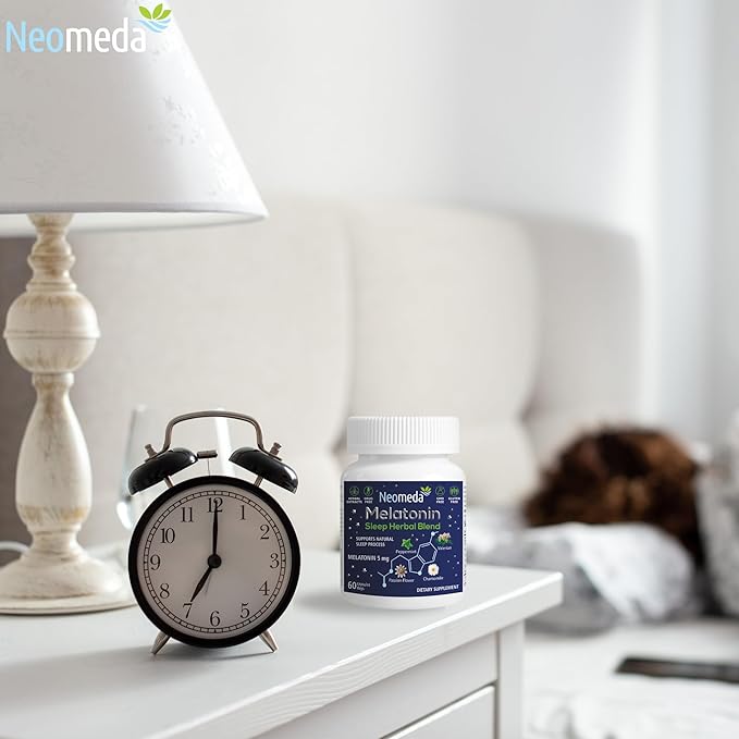 Melatonin Sleep Herbal Blend - Natural Support for Restful Nights with 5mg Melatonin & Calming Herbs - Drug-Free Dietary Supplement, 60 Capsules, 60-Day Supply