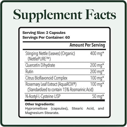Allurtica | Herbal Supplement with Quercetin and Stinging Nettle | Seasonal Support for Adults & Kids | Non Drowsy | 120 Capsules