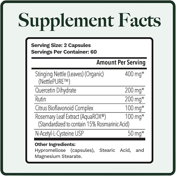 Allurtica | Herbal Supplement with Quercetin and Stinging Nettle | Seasonal Support for Adults & Kids | Non Drowsy | 120 Capsules