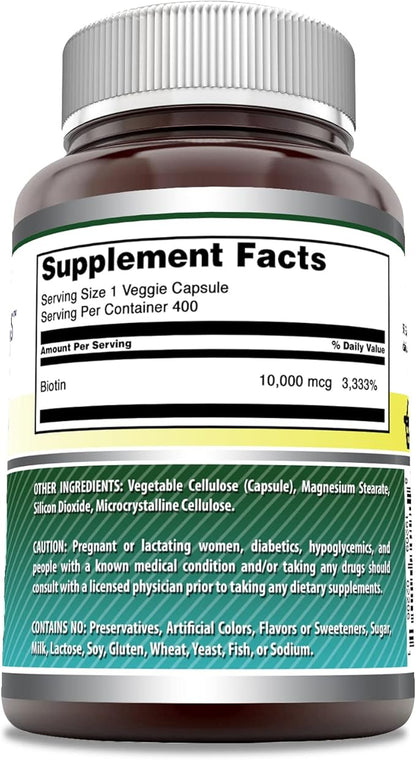 Amazing Formulas Biotin 10000 Mcg Veggie Capsules | Vitamin B7 Supplement | Non-GMO | Gluten Free | Made in USA (400 Count)