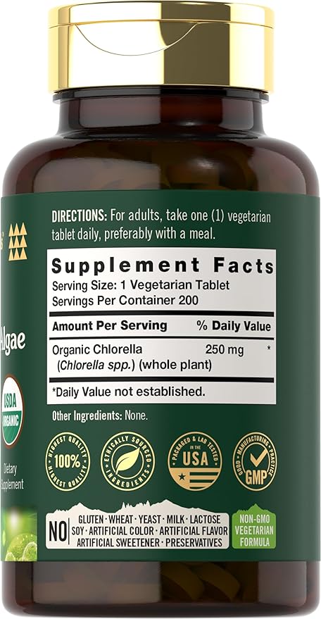 Carlyle Chlorella Blue Green Algae 250mg | 200 Tablets | Vegetarian, Non-GMO, Gluten Free Supplement | Tahoe Nutritionals