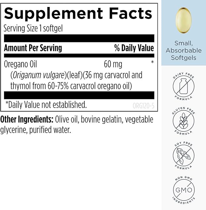 Designs for Health Oil of Oregano Softgels - Oregano Oil Supplement with Highly Concentrated Carvacrol - Supports Intestinal Cleansing - Small Pills (120 Softgels)