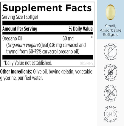 Designs for Health Oil of Oregano Softgels - Oregano Oil Supplement with Highly Concentrated Carvacrol - Supports Intestinal Cleansing - Small Pills (120 Softgels)