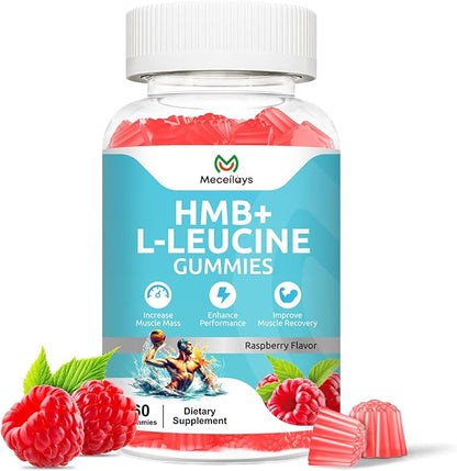 HMB & L-Leucine Gummies 4000mg (60 Count) - Sugar Free, Vegan, Non-GMO, Gluten Free - Supports Muscle Growth, Recovery & Endurance for Men, Women & Elder - Raspberry Flavor