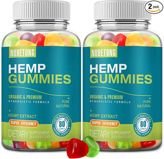 2 Packs Hemp Gummies for Sleep,Anxiety,Pain High Potency Hemp Supplement Edible Bear Gummy Extra Strength Pure Natural Hemp Oil Extract Vegan, Non-GMO