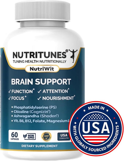 NutriWit – Brain Health Supplement for Cognitive Function, Focus & Neuron Support – Non-GMO, Gluten-Free, and Free of Soy, Lactose & BSE