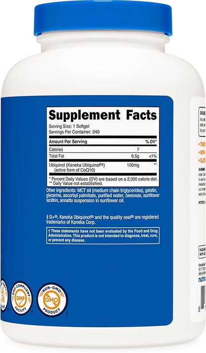 Nutricost Ubiquinol Softgels (100mg, 240 Softgels) - Superior Absorption Antioxidant | Active Form of CoQ10 - Gluten Free, Non-GMO