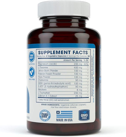 Premium Natural Sleep Aid for Adults - Effective Relief - Non Habit Forming - Wake Up Feeling Refreshed - Proprietary Blend with Melatonin, Tryptophan, Magnesium, Valerian, Chamomile & More - 60 Veg