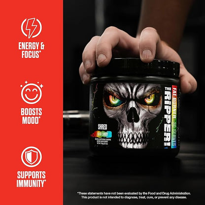 JNX SPORTS The Ripper! Shredding Thermogenic Fat Burner - Sour Candy 30 Servings | Advanced Fast Acting Stim Thermogenesis, Appetite Suppressant for Men & Women