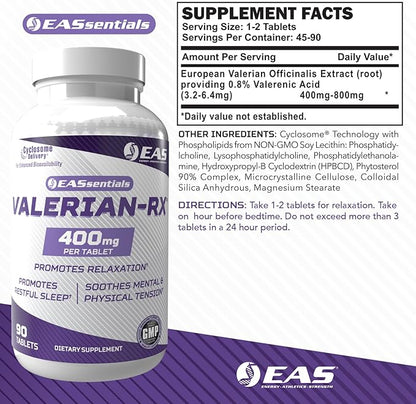 Experimental and Applied Sciences Valerian-RX Valerian Root 400mg | Promotes Relaxation & Restful Sleep | Gluten Free, Non GMO | Better Absorption with Cyclosome Delivery | 90 Tablets