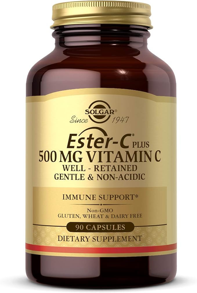 Solgar Ester-C Plus 500 mg Vitamin C with Citrus Bioflavonoids - 90 Capsules - Gentle & Non Acidic, Well Retained - 24-Hour Immune Support - Non-GMO, Gluten Free - 90 Servings