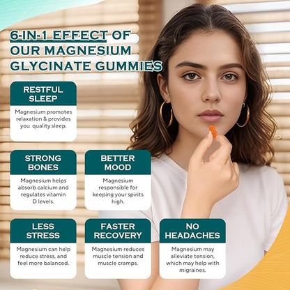 Magnesium Glycinate Gummies 1000mg - Sugar Free Magnesium Potassium Supplement with Vitamin D, B6, CoQ10 for Calm Mood & Sleep Support - 120 Orange Gummies