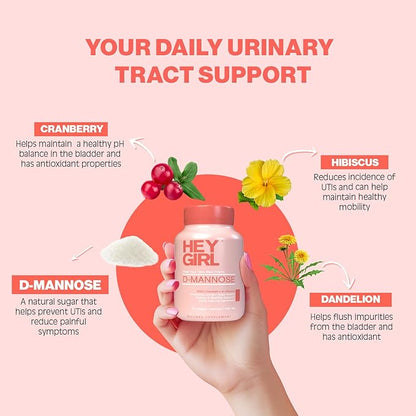 D Mannose Capsules - Fast-Acting UTI Supplement - Cleanse & Flush Impurities - with Natural D-Mannose Powder, Cranberry, Hibiscus & Dandelion - Alternative to Cranberry for Women, 60 Capsules