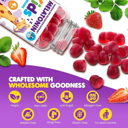 DR. MORITZ Melatonin Gummies for Kids and Adults Childrens Gummy with Strawberry Flavor - Chewable 1mg Melatonin Gummies for Teens – Melatonin for Kids (60 Count)