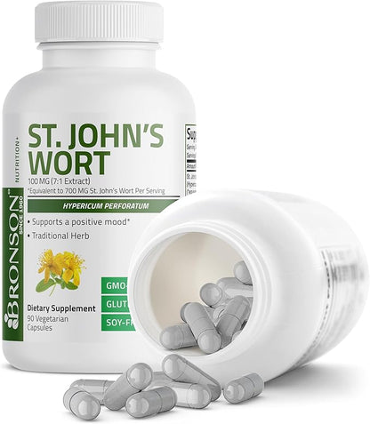 Bronson St. John's Wort 700 MG per Serving Hypericum Perforatum Supports a Positive Mood - Non-GMO, 90 Vegetarian Capsules