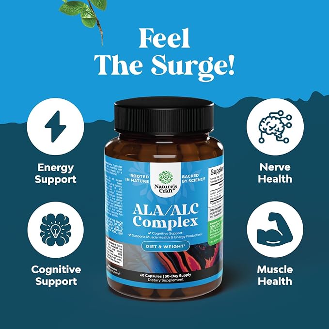 ALC and Alpha Lipoic Acid Supplements - Acetyl l-carnitine Alpha Lipoic Acid Antioxidant Supplement - Essential Fatty Acids for Skin Care Health AMPK Activator and Metabolism Booster for Weight Loss