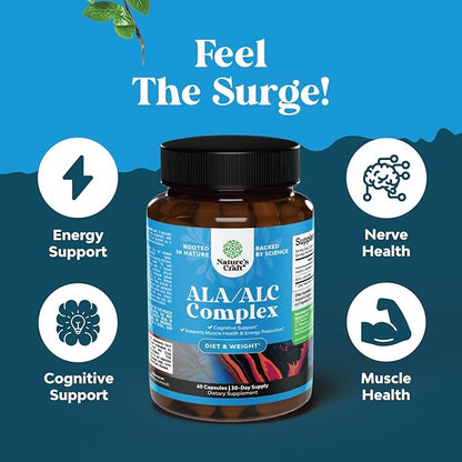 ALC and Alpha Lipoic Acid Supplements - Acetyl l-carnitine Alpha Lipoic Acid Antioxidant Supplement - Essential Fatty Acids for Skin Care Health AMPK Activator and Metabolism Booster for Weight Loss