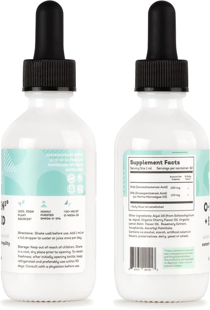 O-Mega-Zen3 +EPA Vegan Omega 3 DHA EPA Liquid Supplement - Algal Omega3 Essential Fatty Acids - 2 Fl Oz
