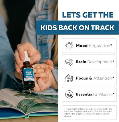 Organic Kids Methylfolate + Methyl B12 Cofactor - Organic Berry Flavor, Sublingual Form - 5-MTHF Form, Superior Form of Folate - Adjustable Dosing for All Ages - Mood, Behavior, Cognition - 1 oz.