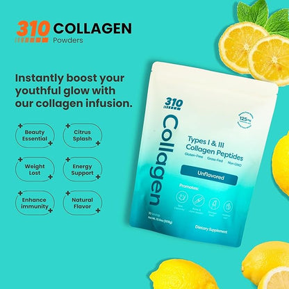 310 Nutrition Collagen Peptides - Hydrolyzed Collagen Powder for Women & Men - Grass - Fed Bovine Protein - Hair, Skin, Nails & Joints Support - Native Path Alternative - Unflavored – 30 Servings