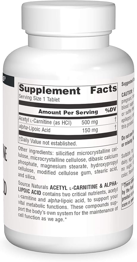 Source Naturals Acetyl L-Carnitine & Alpha-Lipoic Acid 650mg - 120 Tablets