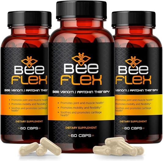 Bee Flex Joint Support Supplements - Glucosamine & Turmeric for Joint & Muscle Health, Enhanced Mobility, Flexibility, and Comfort - Natural Cartilage Support Complex - 60 Capsules (3)
