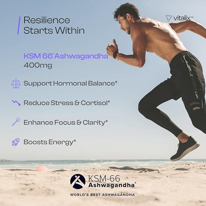Vitalix Cortisol Cocktail–Premium Adaptogen Drink Mix - Cortisol Detox & Adrenal Support - Ashwagandha KSM 66 400mg, Magnesium Glycinate 200mg, L-Theanine 200mg - Raspberry Lemonade – 30 Servings