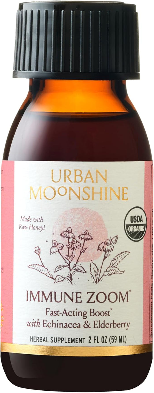 Urban Moonshine Immune Zoom - Stimulates Immune System* - Fast-Acting Immune Booster* with Echinacea, Elderberry & Raw Honey - Immune Support Supplement - Gluten Free Herbal Supplement* - 2 Fl Oz
