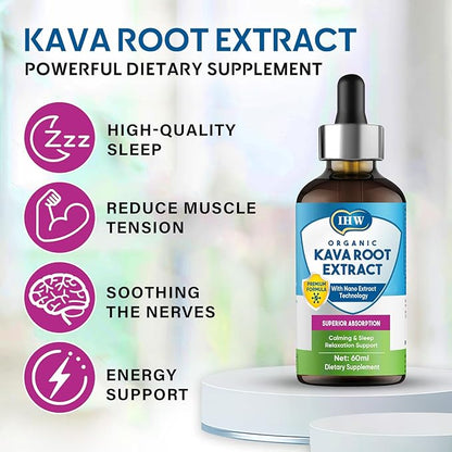 IHW-2 Fl Oz-Kava Kava Root Extract Supplement, High Concentration Kava Extract Drops for Mood Support, Relaxation and Natural Sleep, Vegan Non GMO