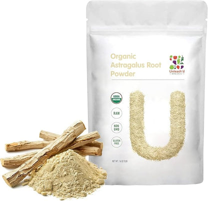 UNLEASH'D ORGANIC Organic Astragalus Root Powder 16 oz 100% Pure Natural, Promotes Overall Wellness, Immune Support, Raw and Non-GMO