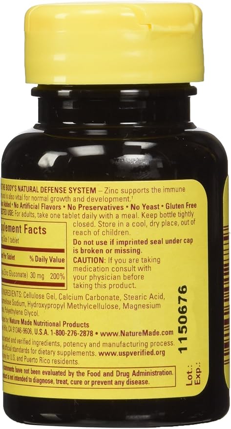 Nature Made Zinc Tabs - 30 mg - 100 ct (Pack of 2)