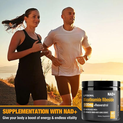 NAD Supplement - NAD+ with Nicotinamide Riboside (NR) and Resveratrol Quercetin 900mg Pure Organic NAD Plus for Cellular Repair Healthy Aging Brain Function, 80 Capsules