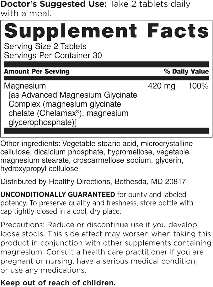 DOCTORS' PREFERRED Advanced Magnesium Glycinate Complex, Enhanced Absorption Technology, Highly Potent, Gentler, Doctor-Developed Formula. Heart Health, Mood Health and More 420 mg, 30-Day Supply