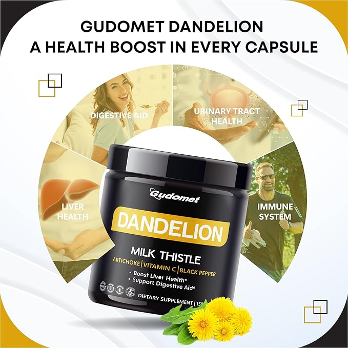 Dandelion with Milk Thistle, Artichoke, Vitamin C & Black Pepper – Supports Liver Health & Digestive Aid -150 Capsules- Made in The USA