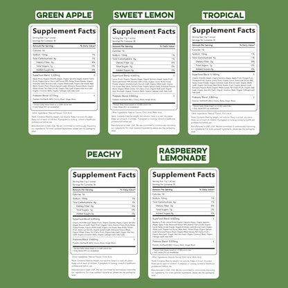 Clean Simple Eats Greens Variety 10 Pack, Greens Powder Mix, Packed with Superfoods Chlorella & Spirulina, Includes 5 Delicious Flavors: Peachy, Green Apple, Raspberry Lemonade, Sweet Lemon & Tropical