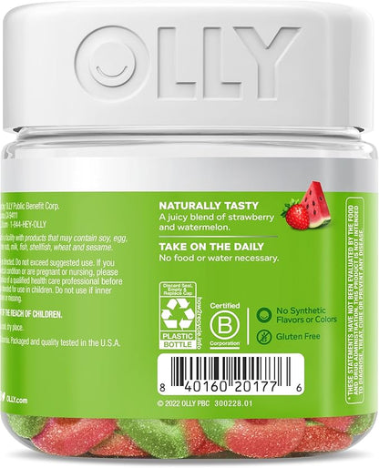 OLLY Fiber Gummy Rings, 5g Prebiotic Fiber, FOS (Fructo-oligosaccharides), Digestive Support, Berry Melon 50ct