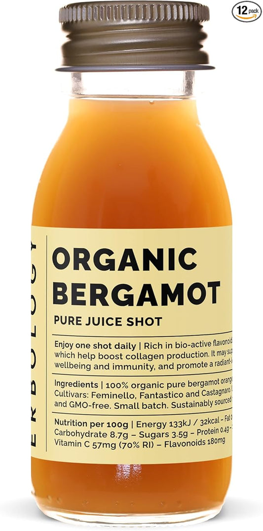 100% Organic Bergamot Juice 12 Daily Shots (60ml) - Supports Immunity and Collagen Production - High in Vitamin C and Bio-active Flavonoids - Straight from Farm in Italy - Undiluted - No Added Sugar