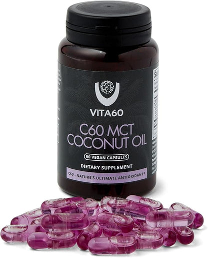 C60 Oil Capsules | Age-Defying Vitality and Antioxidant Support | 99.99% Pure Solvent Free C60 | Organic Oil | Vegan Friendly | Superior Customer Service (Coconut Oil)