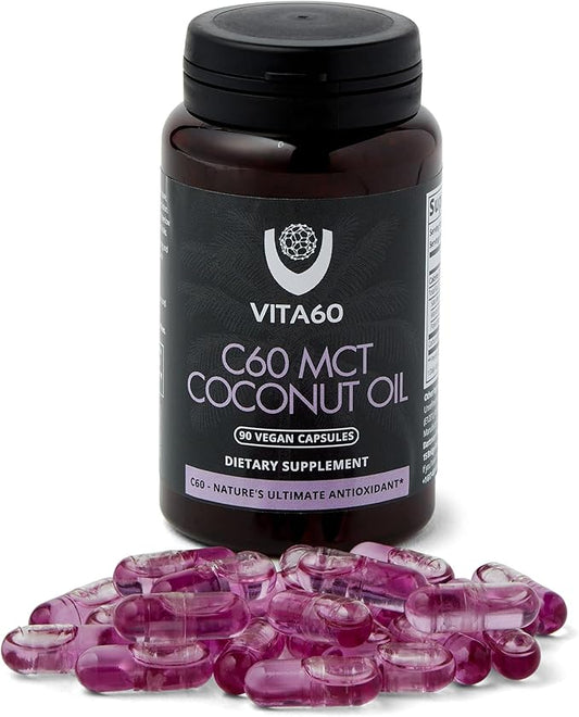 C60 Oil Capsules | Age-Defying Vitality and Antioxidant Support | 99.99% Pure Solvent Free C60 | Organic Oil | Vegan Friendly | Superior Customer Service (Coconut Oil)